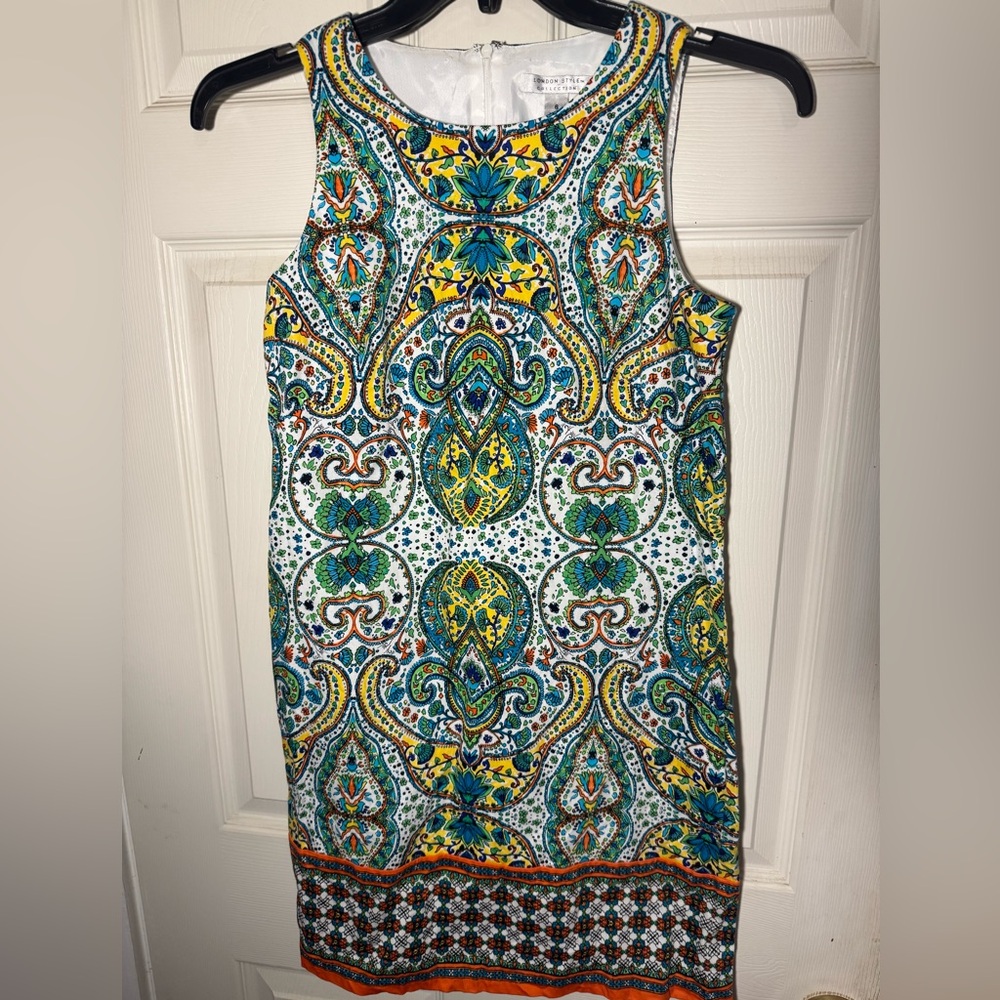London Style Sleeveless Multicolor Paisley Mini Shirt Dress 6